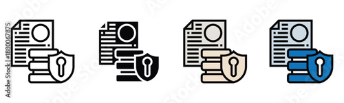 Secure data storage and protection icons for business security