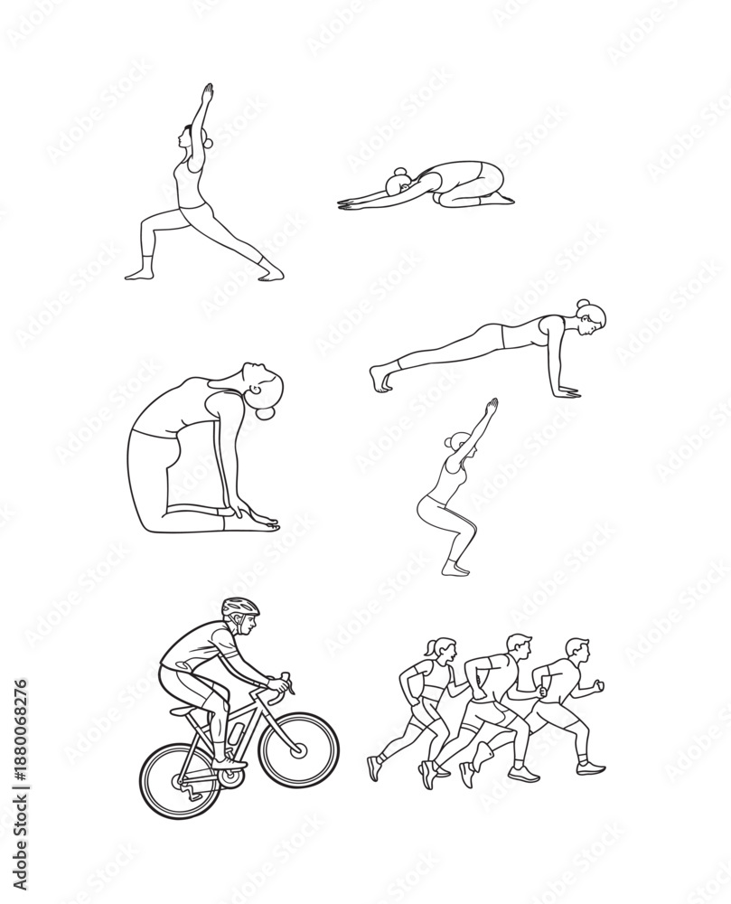 Obraz premium Minimal Line Art Fitness and Yoga Poses Set