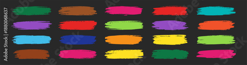 Colorful Paint Brush Strokes Set, Rectangle Grungy Brush Collection, Marker and Ink Vector Paint Textures and Watercolor Splashes