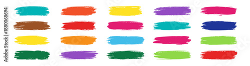 Colorful Paint Brush Strokes Set, Rectangle Grungy Brush Collection, Marker and Ink Vector Paint Textures and Watercolor Splashes on Transparent Background