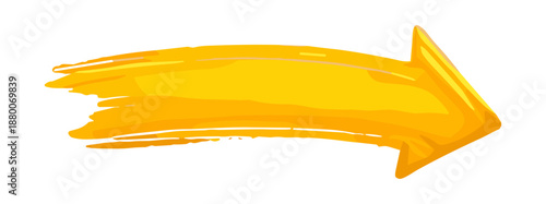 Yellow Arrow Paint Brush Stroke Vector Illustration, Direction Sign with Vibrant Artistic Texture and Graphic Elements on Transparent Background