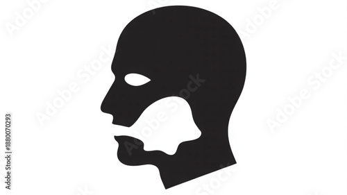 Black Silhouette of Human Head with Open Mouth Isolated on White Background