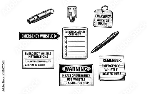 Emergency whistle instructions and supplies checklist for safety and preparedness
