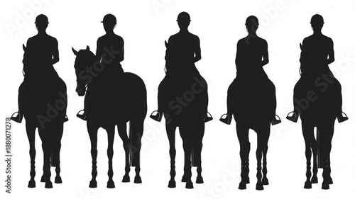 Silhouettes of Horse Riders on White Background
