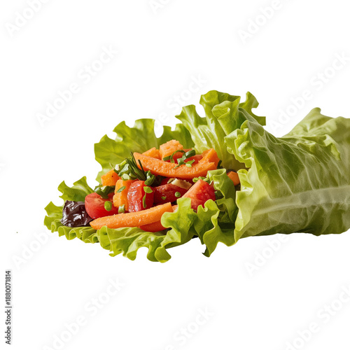 Fresh Lettuce Wrap With Diced Vegetables on a White Background Ready for Serving