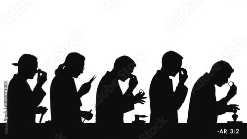 Silhouettes of Men Using Mobile Phones against White Background
