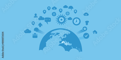 Global connectivity and digital innovation illustrated with icons above the earth