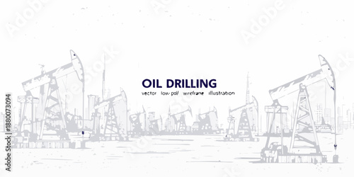 Sketch of oil drilling rigs in a landscape vector illustration