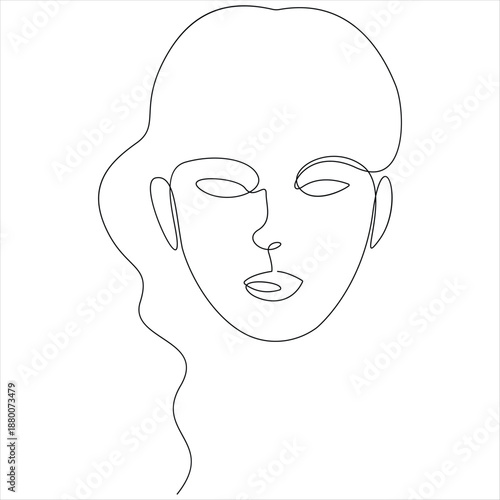 Continuous one line drawing of pretty woman face minimal female portrait line art vector