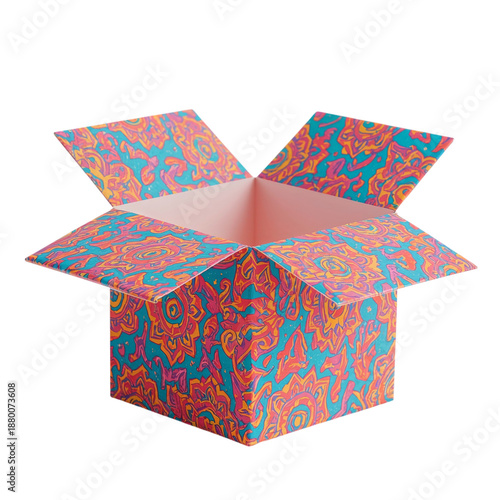Colorful Box With an Open Lid on a White Background Showing Vibrant Design an...
