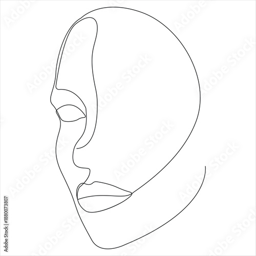 Continuous one line drawing of pretty woman face minimal female portrait line art vector