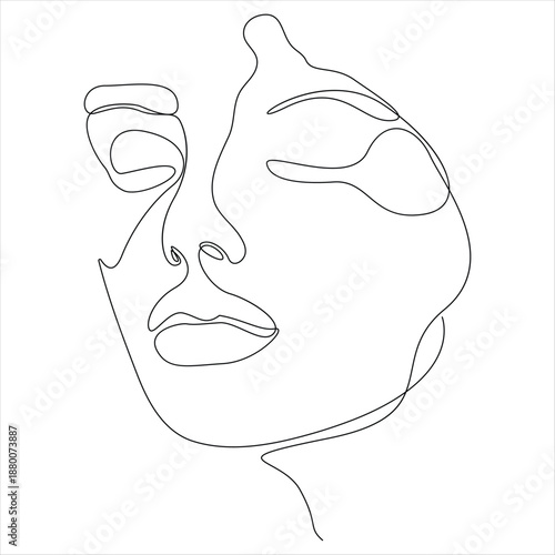Continuous one line drawing of pretty woman face minimal female portrait line art vector