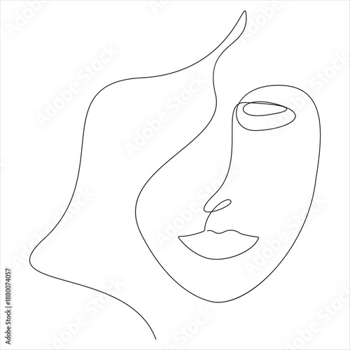 Continuous one line drawing of pretty woman face minimal female portrait line art vector