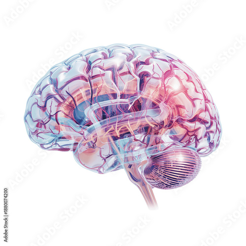 Detailed Representation of Human Brain Showing Blood Vessels, Neural Pathways...