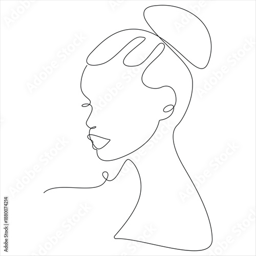Continuous one line drawing of pretty woman face minimal female portrait line art vector