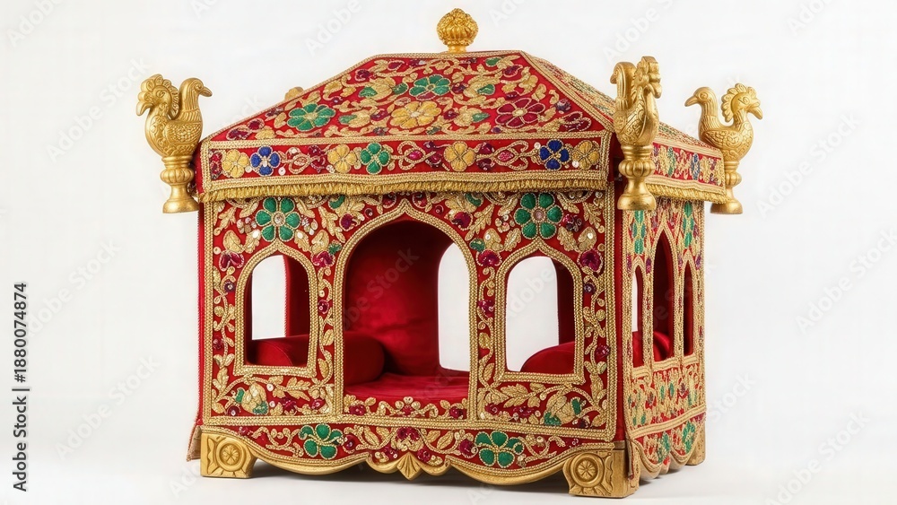 Fototapeta premium Traditional royal indian palanquin with gold embroidery and carvings