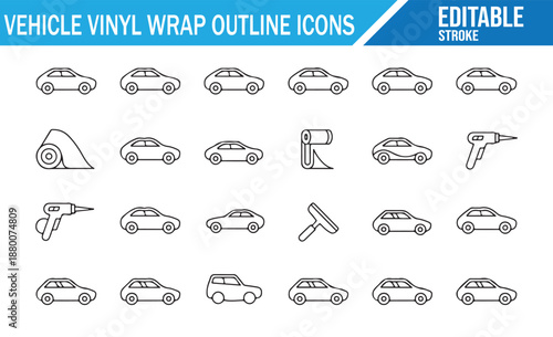 Vector Collection of Car Wrapping Line Art Icons