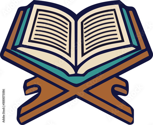 Holy Quran Book on Wooden Stand Ramadan Icon