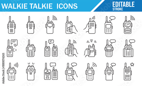 Communication Equipment Icons: Walkie Talkies, Radios, and Handsets Vector