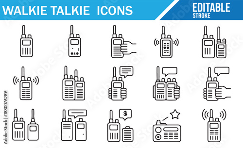 Vector Illustration of Walkie Talkie Devices with Sound Waves and Speech Bubbles