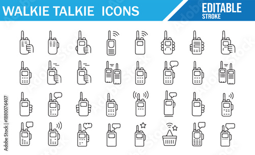 Radio Communication Device Icons with Editable Stroke - Vector Illustration