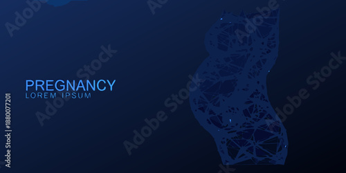 Abstract polygonal illustration of a pregnant woman s silhouette on a dark background