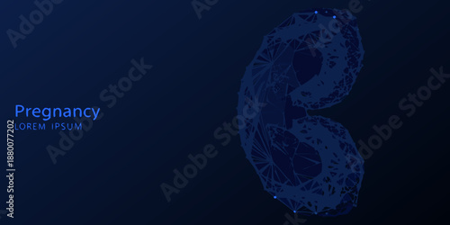 Polygonal depiction of a human fetus inside the uterus in blue tones