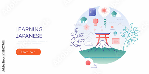 Learning japanese with fun illustrations and cultural symbols