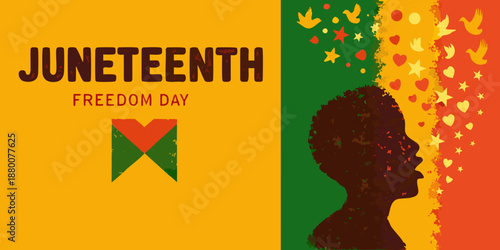 Juneteenth freedom day illustration featuring a silhouette and vibrant colors