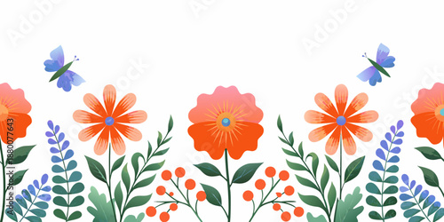 Floral arrangement with butterflies a colorful and whimsical botanical illustration