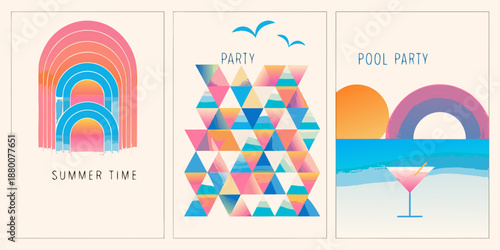 Summer time party and pool party colorful graphics