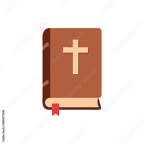 Closed Holy Bible with a Brown Cover and Cross icon, Vector Illustration of Christian Religious Scripture.

