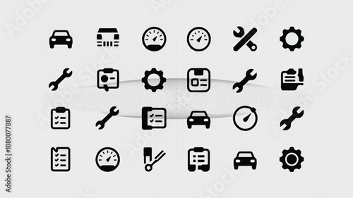 set of black car service icons on light gray background