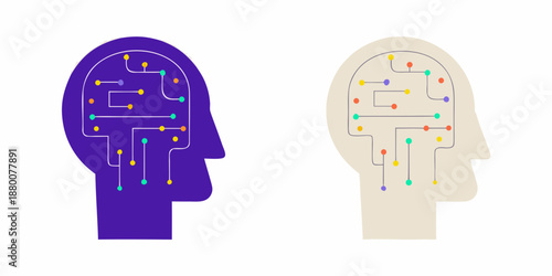 Two human head silhouettes with internal circuit board patterns displayed