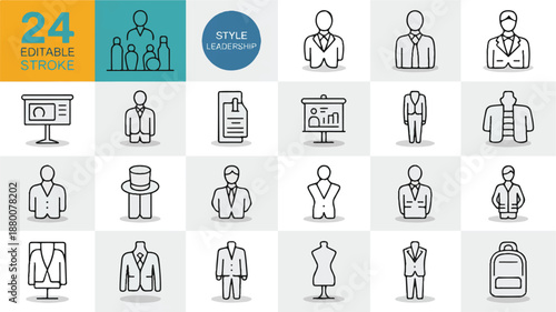 set of business icons with people and clothing items
