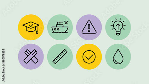 set of modern colorful icons for business and education