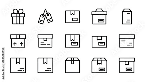 Set of various shipping box icons and gift box symbols for logistics and delivery concepts