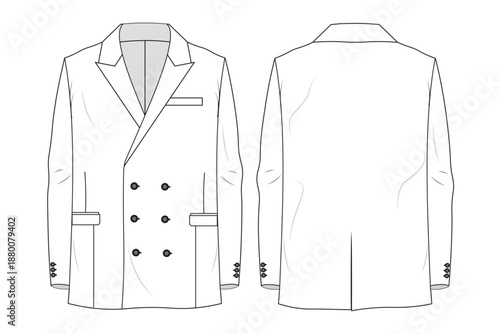 man's blazer vector template. formal double-breasted men blazer front and back view. mockup & illustration for clothing design.
