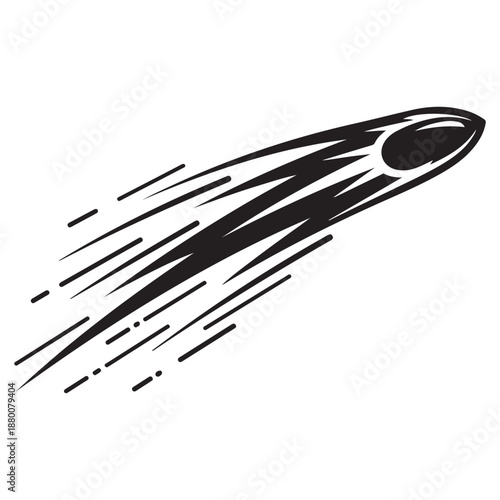 Stylized Black and White Illustration of a Speeding Comet