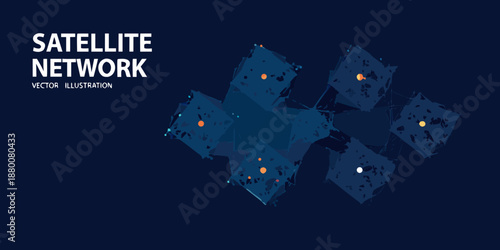 Abstract satellite network illustration with interconnected nodes and digital connections