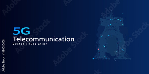 5g telecommunication technology illustration with a glowing network tower design