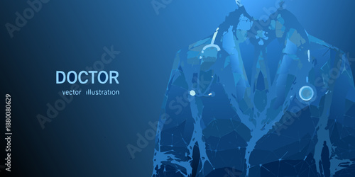 Abstract polygonal illustration of a doctor with medical tools and the word doctor