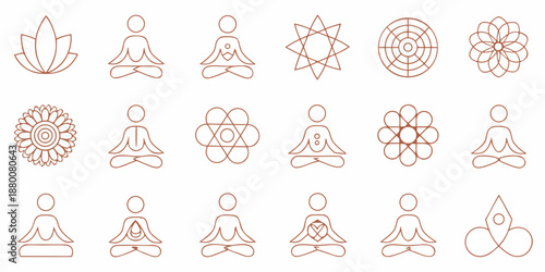 Meditating figures and spiritual symbols in a minimalist line art style