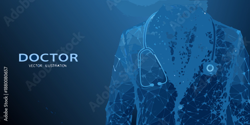 Abstract polygonal illustration of a doctor s back with a stethoscope