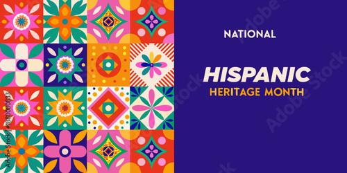 Celebrating national hispanic heritage month with vibrant floral patterns and bold text