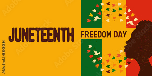 Juneteenth freedom day illustration with a profile and jamaican flag colors