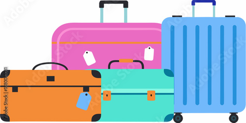 Colorful suitcases stacked together depicting travel and vacation planning concepts