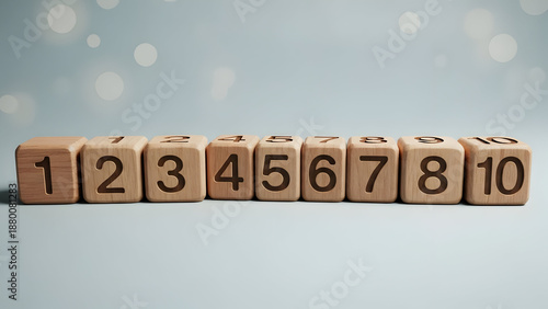 Numbered Wooden Counting Blocks Mathematics Education Light Blue Background