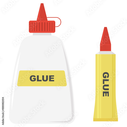 Modern Glue Bottle and Tube Vector Set Isolated on White Background - Stationery Illustration
