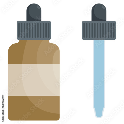 Glass Dropper Bottle and Pipette Vector - Essential Oil, Serum, and Liquid Cosmetic Packaging Illustration
